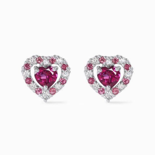 double heart love stud earrings with pink red rhodolite garnet in sterling silver Valentine day birthday anniversary gifts for her for mum for friends for wife for girlfriend