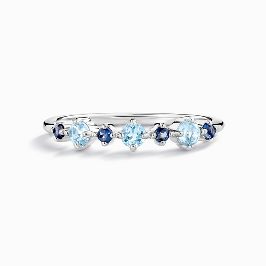 Bague demi-éternité saphir bleu et topaze bleue en or vermeil 18 carats