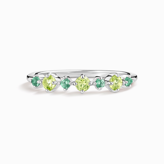 Jonc demi-éternité émeraude et péridot en or vermeil 18 carats