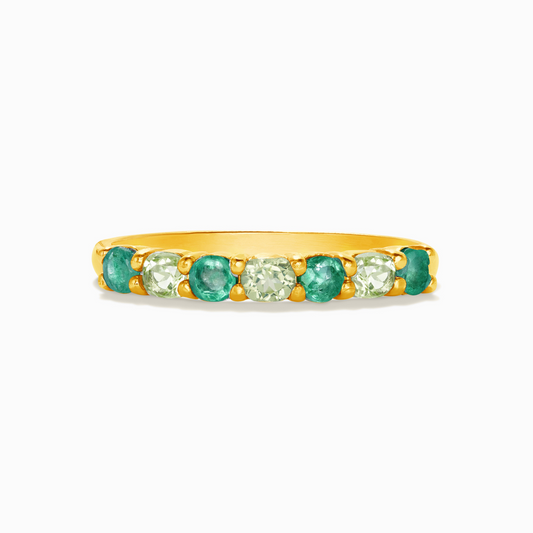 round cut emerald and oval cut peridot eternity stackable wedding ring in 18k gold vermeil