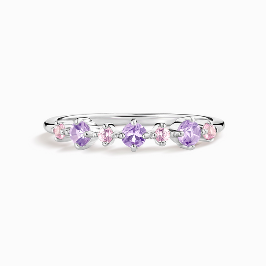 Jonc demi-éternité saphir rose et améthyste rose en or vermeil 18 carats