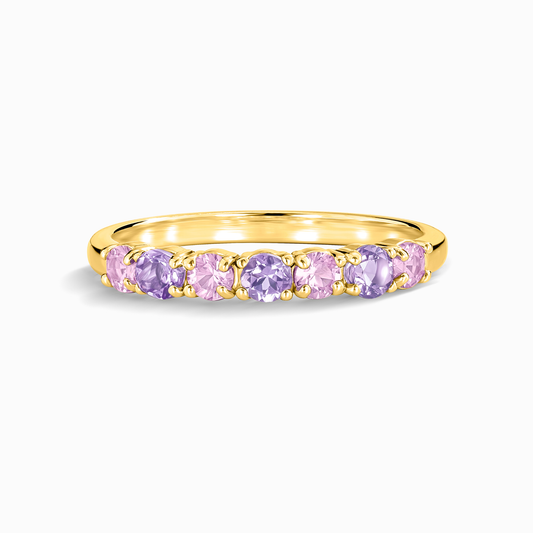 Jonc demi-éternité saphir rose et améthyste rose en or vermeil 18 carats