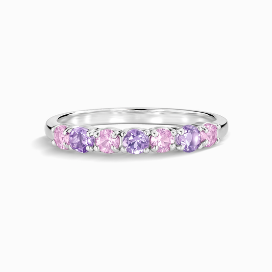 Jonc demi-éternité saphir rose et améthyste rose en argent sterling
