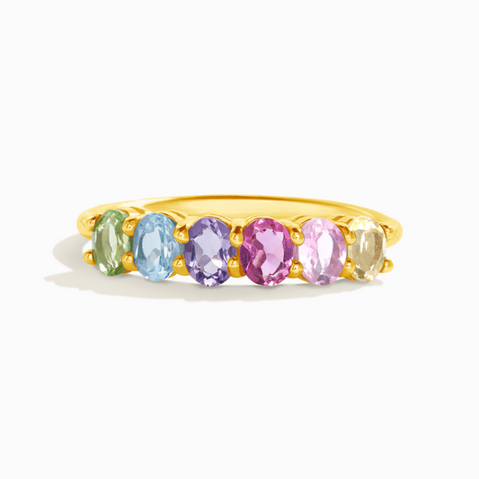 natural blue sapphire and Swiss blue topaz stacking eternity wedding ring in sterling silver and 18k gold vermeil