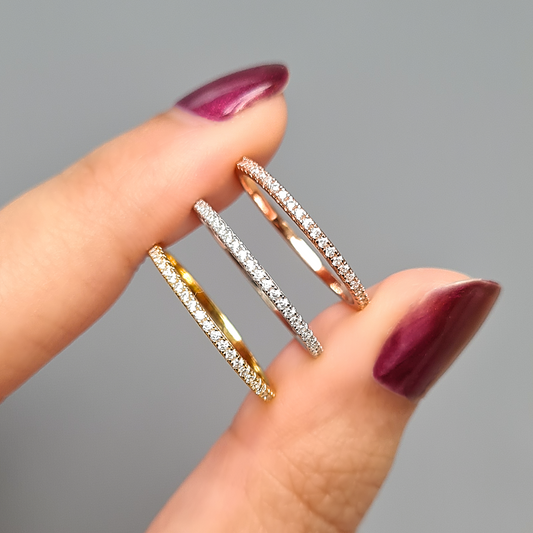 18k Rose Gold Plated Sterling Silver Full Band Eternity Ring (Thin Band) - Stackable, Minimalist, Dainty Ring, Birthday, Anniversary, Gift For Her, Wedding Band, Stackable Ring