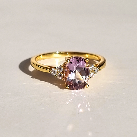 oval cut lavender amethyst three stone engagement and promise ring in 18k gold vermeil gift for her