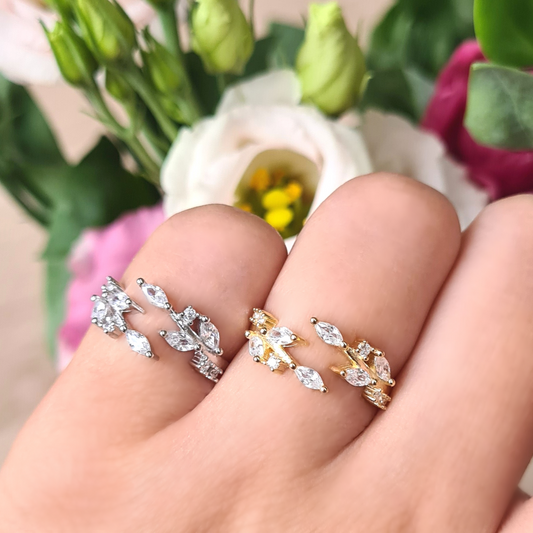 18k Gold Plated Sterling Silver Adjustable Leaf Ring - Stackable, Stacking, Minimalist, Dainty Ring, Birthday, Anniversary, Bridal Gift, Gift For Her, Mum
