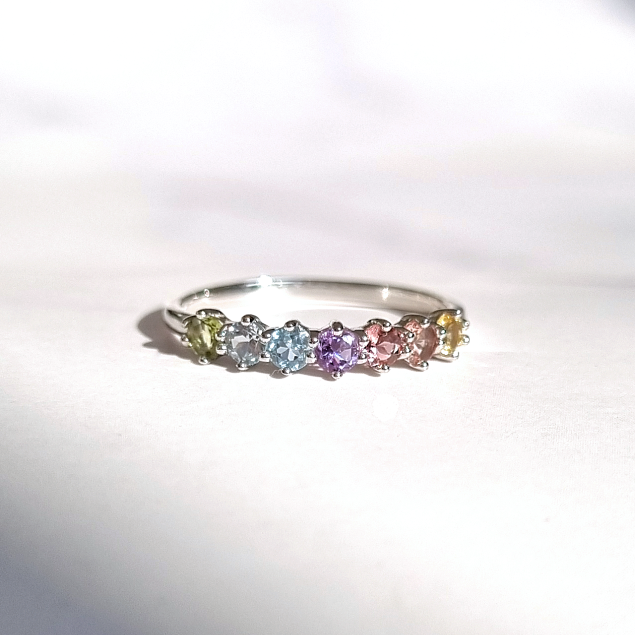 Pastel Rainbow Gemstone Ring in Sterling Silver Vianne Jewellery