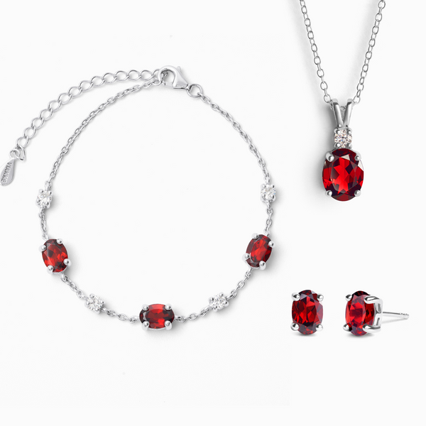 Essential Garnet Jewellery Set in Sterling Silver