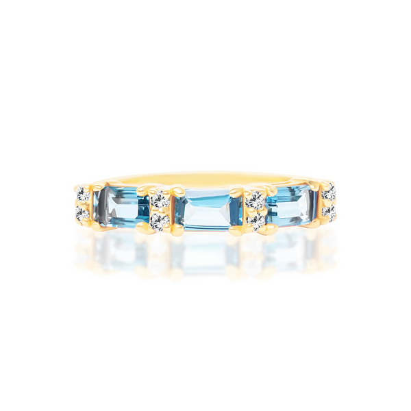 London Blue Topaz Emerald Cut Eternity Ring in 18k Gold Vermeil