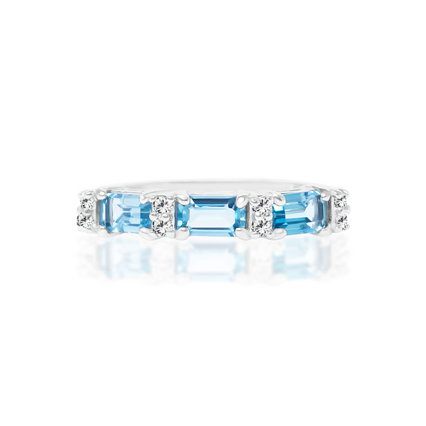 London Blue Topaz Emerald Cut Eternity Ring in Sterling Silver