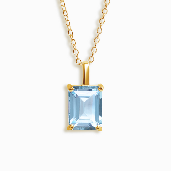 Blue topaz Emerald Cut Pendant Necklace in 18k Gold Vermeil