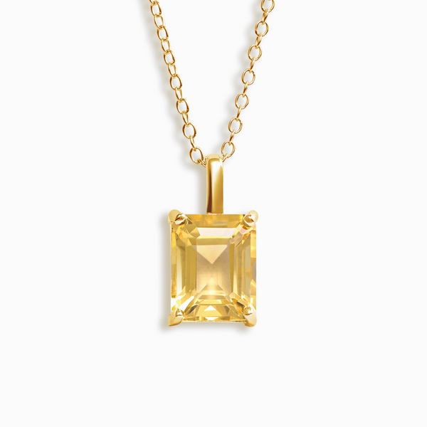 Citrine Emerald Cut Pendant Necklace in 18k Gold Vermeil