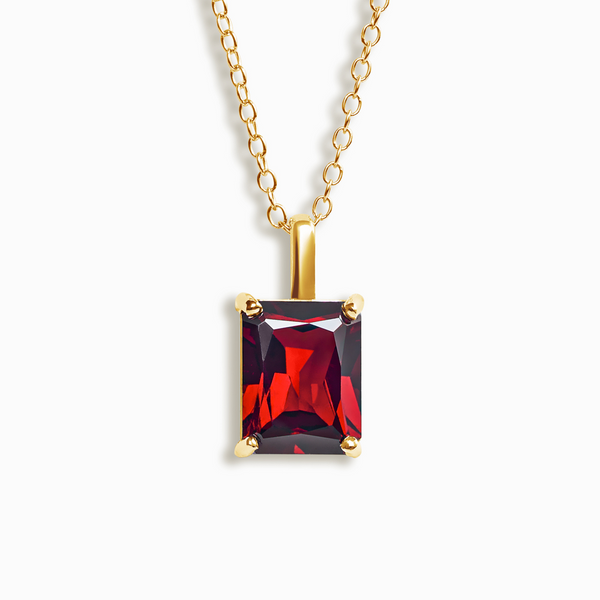 Garnet Emerald Cut Pendant Necklace in 18k Gold Vermeil