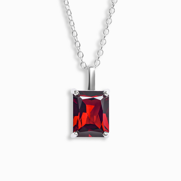 Garnet Emerald Cut Pendant Necklace in Sterling Silver