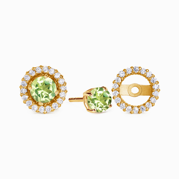 Peridot Halo Stud Earrings with Jackets in 18k Gold Vermeil