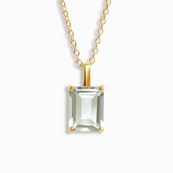 Green Amethyst Emerald Cut Pendant Necklace in 18k Gold Vermeil