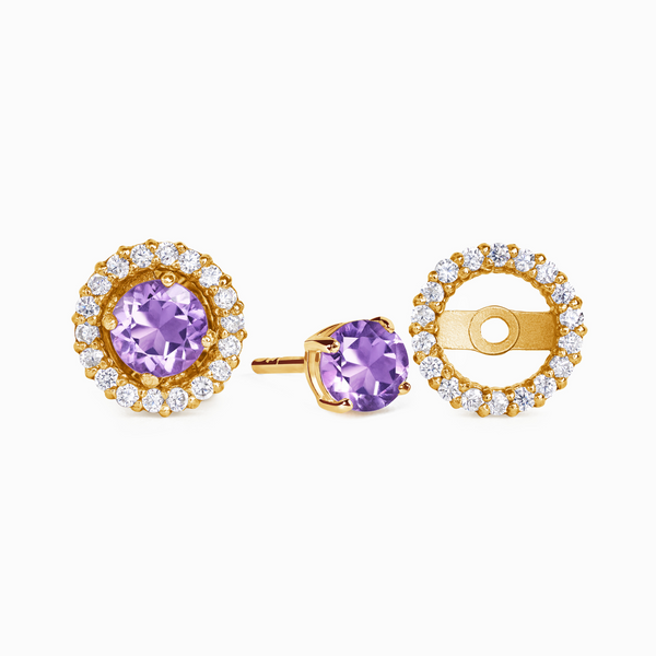 Lavender Amethyst Halo Stud Earrings with Jackets in 18k Gold Vermeil