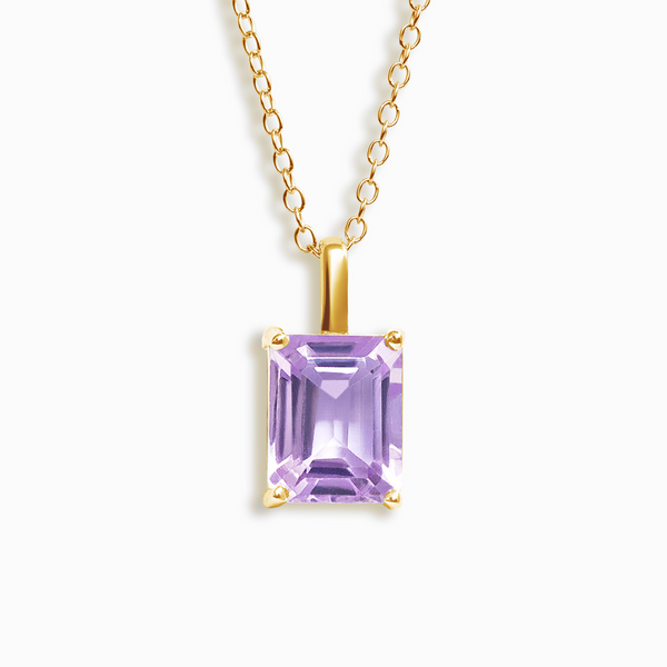 Lavender Amethyst Emerald Cut Pendant Necklace in 18k Gold Vermeil