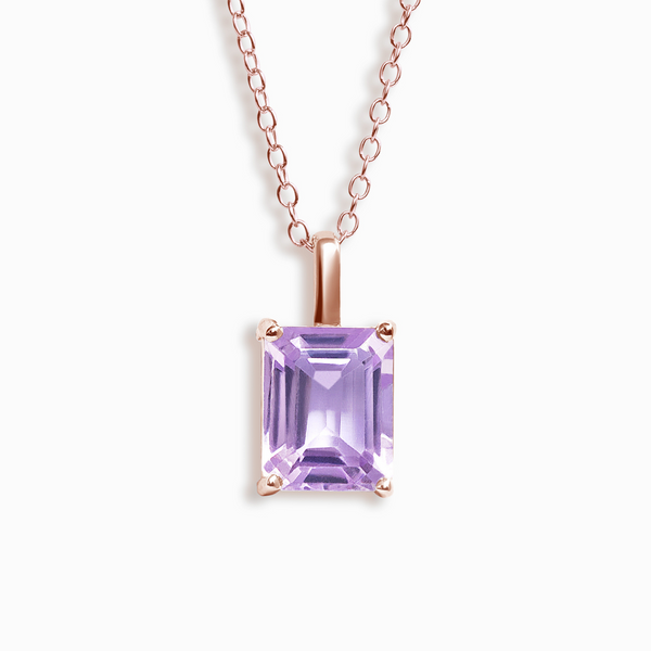 Lavender Amethyst Emerald Cut Pendant Necklace in 18k Rose Gold Vermeil