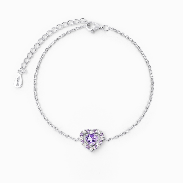 double heart love tennis bracelet with purple lavender amethyst in sterling silver valentine day birthday anniversary gifts for her for mum for friends for wife for girlfriend