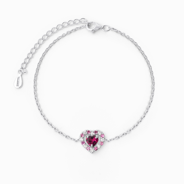 double heart love tennis bracelet with pink red rhodolite garnet in gold vermeil Valentine day birthday anniversary gifts for her for mum for friends for wife for girlfriend