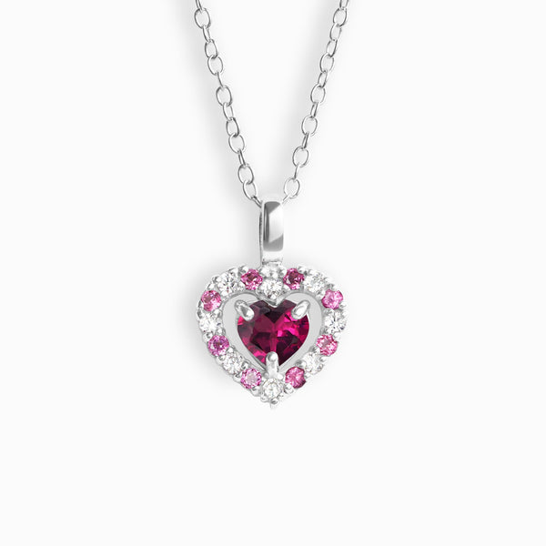 Red Heart Rhodolite Garnet Pendant Necklace in Sterling Silver