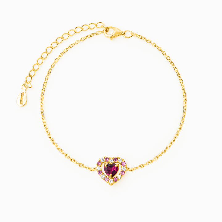 double heart love tennis bracelet with pink red rhodolite garnet in sterling silver and gold vermeil Valentine day birthday anniversary gifts for her for mum for friends for wife for girlfriend