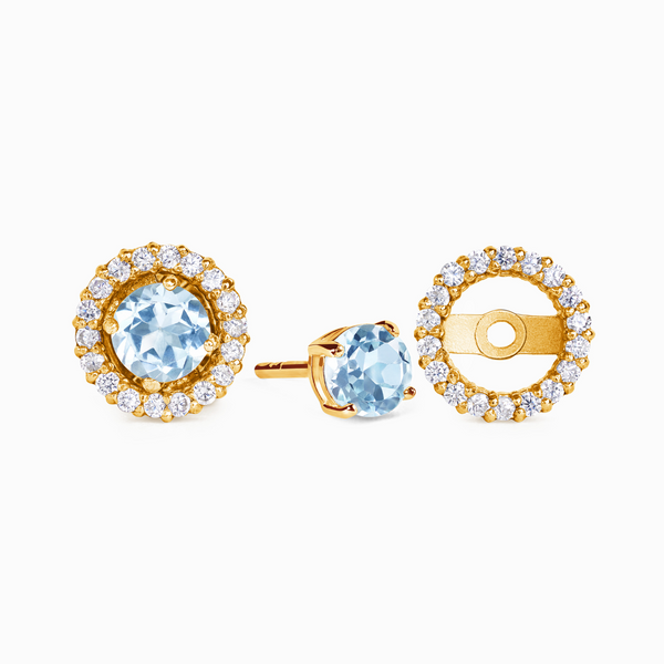Blue Topaz Halo Stud Earrings with Jackets in 18k Gold Vermeil