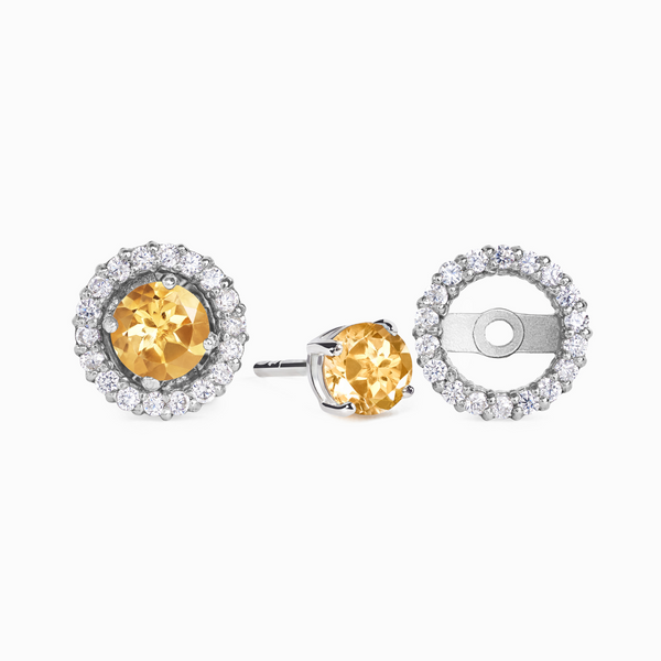 Citrine Halo Stud Earrings with Jackets in Sterling Silver