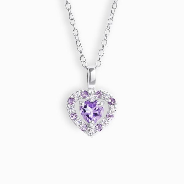 Purple Heart Lavender Amethyst Pendant Necklace in Sterling Silver