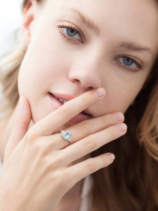 Blue Topaz Emerald Cut Ring in Sterling Silver