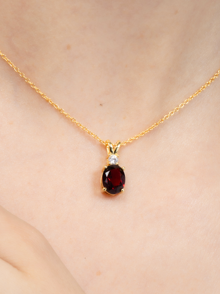 natural oval cut red garnet necklace with diamond pendant in 18k gold vermeil