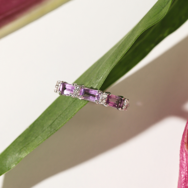 emerald cut lavender amethyst eternity band stackable ring in sterling silver
