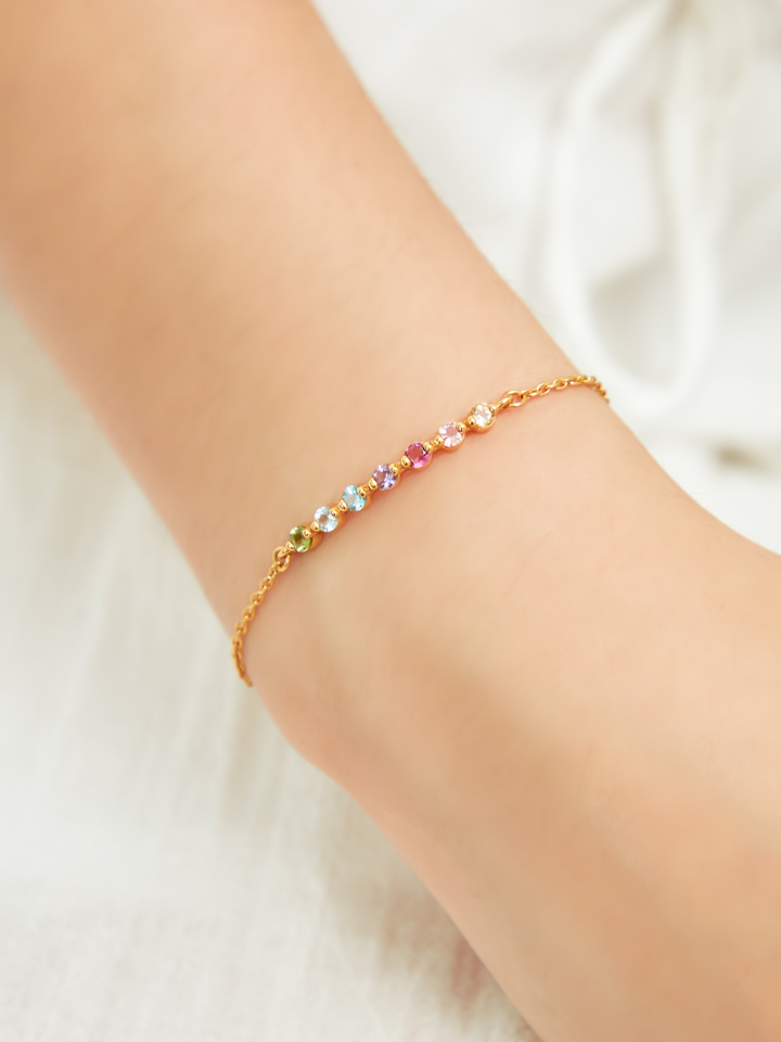 multicoloured rainbow gemstone bracelet in sterling silver and 18k gold vermeil gifts for her