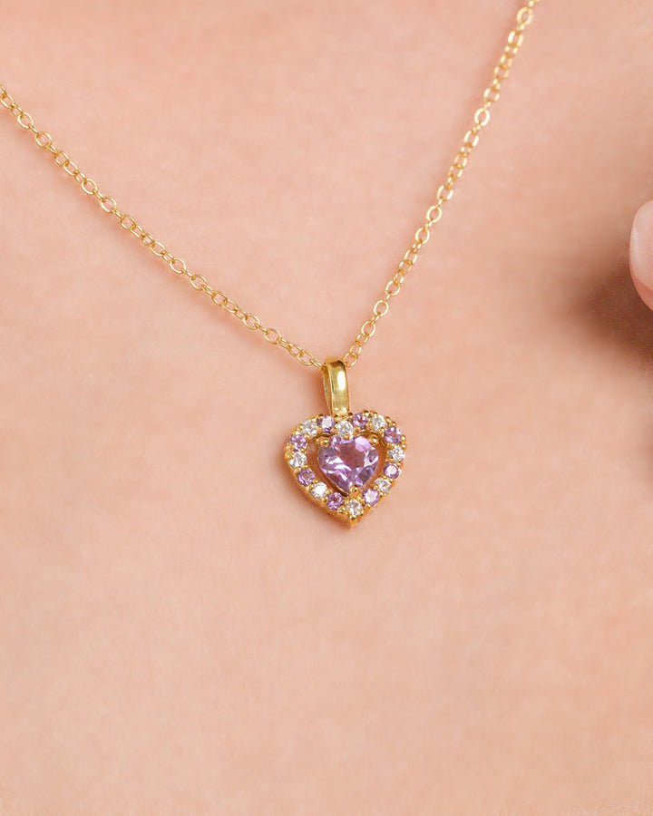 double heart love pendant necklace with purple lavender amethyst in 18k gold vermeil valentine day birthday anniversary gifts for her for mum for friends for wife for girlfriend