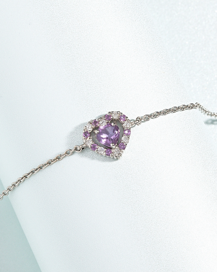 double heart love tennis bracelet with purple lavender amethyst in sterling silver valentine day birthday anniversary gifts for her for mum for friends for wife for girlfriend