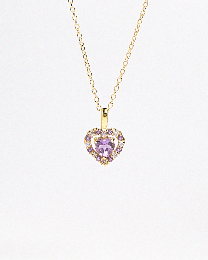 double heart love pendant necklace with purple lavender amethyst in 18k gold vermeil valentine day birthday anniversary gifts for her for mum for friends for wife for girlfriend