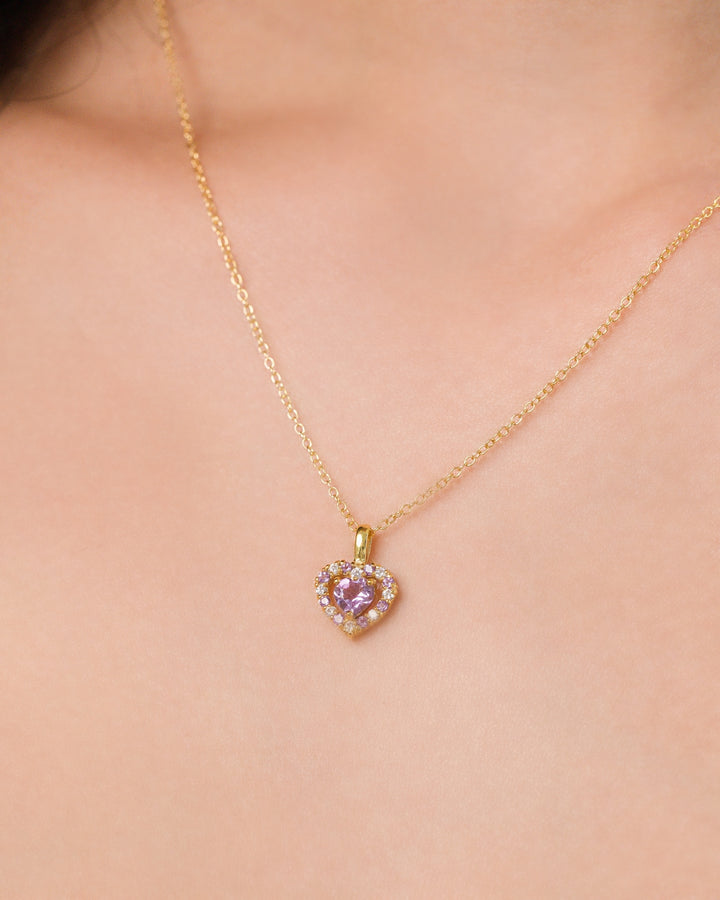 double heart love pendant necklace with purple lavender amethyst in 18k gold vermeil valentine day birthday anniversary gifts for her for mum for friends for wife for girlfriend