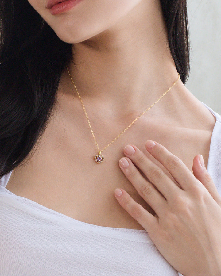 double heart love pendant necklace with purple lavender amethyst in 18k gold vermeil valentine day birthday anniversary gifts for her for mum for friends for wife for girlfriend