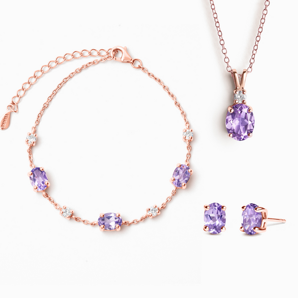 Essential Amethyst Jewellery Set in 18k Rose Gold Vermeil