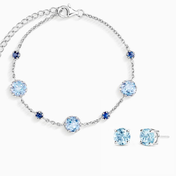 Blue Sapphire & Blue Topaz Jewellery Set in Sterling Silver