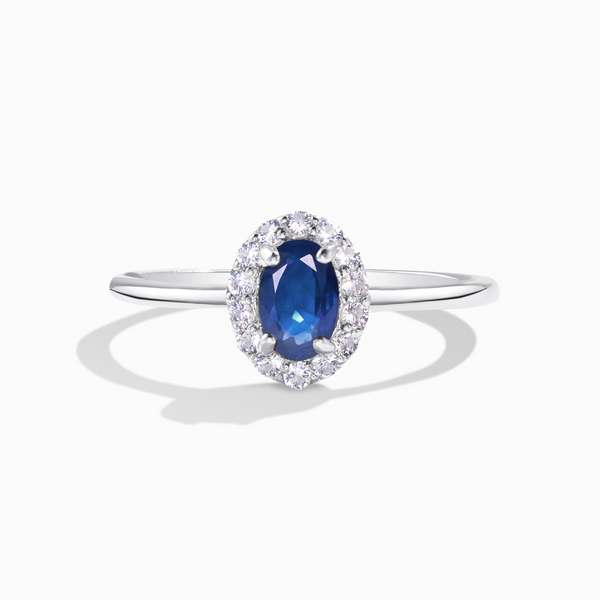 Blue sapphire oval cut halo engagement ring in sterling silver gift for her