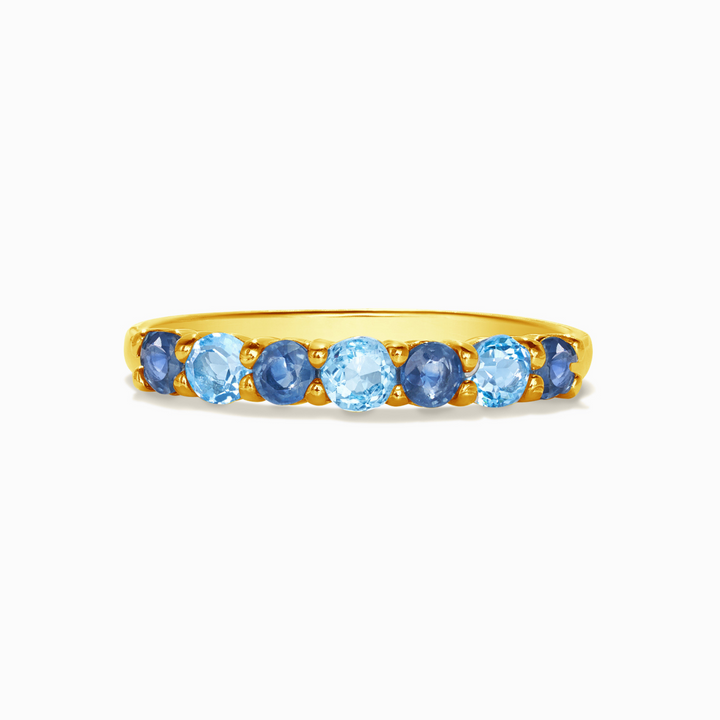 natural blue sapphire and Swiss blue topaz stacking eternity wedding ring in sterling silver and 18k gold vermeil