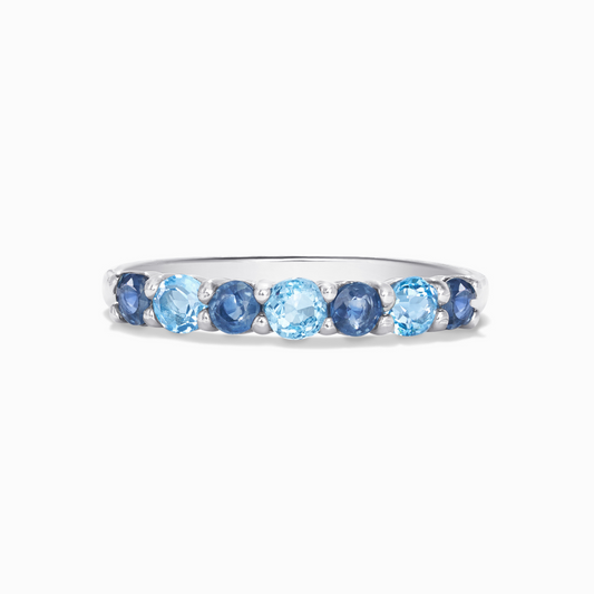 natural blue sapphire and Swiss blue topaz stacking eternity wedding ring in sterling silver and 18k gold vermeil