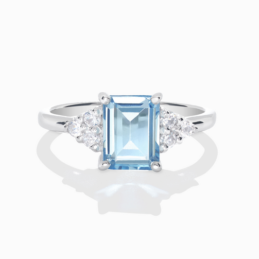 Blue Topaz Emerald Cut Ring in Sterling Silver