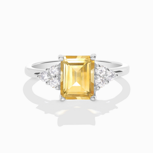 Citrine Emerald Cut Ring in Sterling Silver
