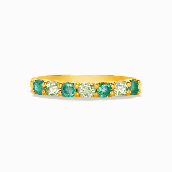 round cut emerald and oval cut peridot eternity stackable wedding ring in 18k gold vermeil 