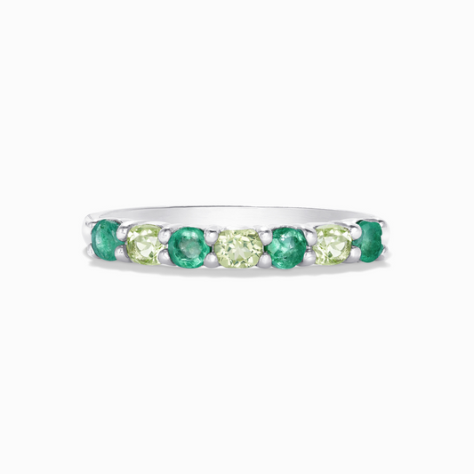 round cut emerald and oval cut peridot eternity stackable wedding ring in 18k gold vermeil 