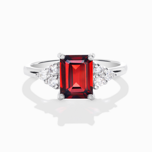 Garnet Emerald Cut Ring in Sterling Silver